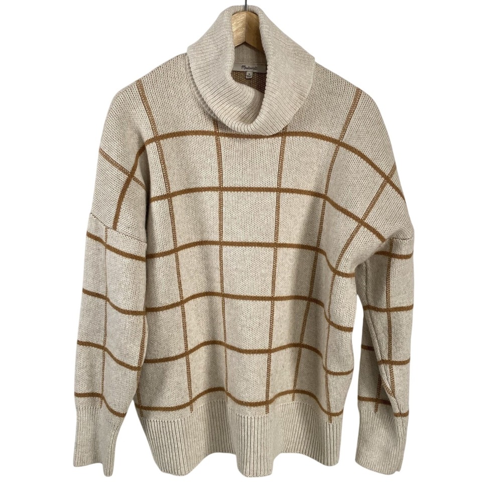 Madewell Womens Pearldale Windowpane Cotton Merino Wool Turtleneck Sweater sz M